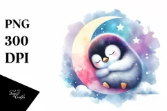 Colorful Baby Penguin Moon Sublimation Clipart Product Image 3