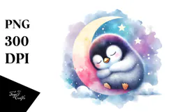 Colorful Baby Penguin Moon Sublimation Clipart Product Image 1