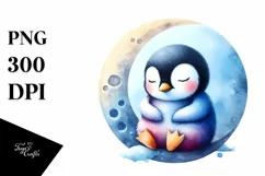 Colorful Baby Penguin Moon Clipart Product Image 1