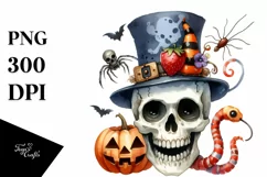 Watercolor Skull Halloween Clipart PNG Product Image 3