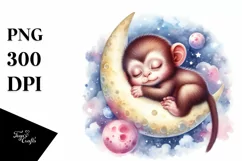 Colorful Baby Monkey on Moon | Sublimation | Clipart Product Image 1