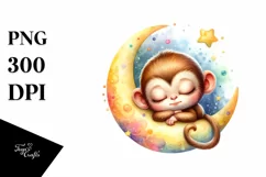 Colorful Baby Monkey on Moon | Sublimation | Clipart Product Image 1