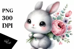 Happy Baby Rabbit with Flower Bouquet | Clipart Product Image 1