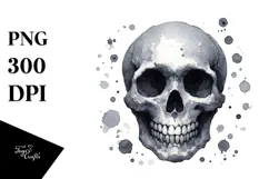 Funny Washed Skull Watercolor PNG Product Image 1