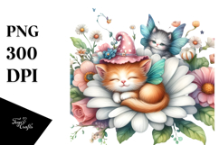 Whimsical Baby Cat Painting, Spring Flower PNG Product Image 1