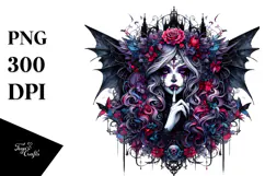 Vibrant Gothic Girl Watercolor PNG Product Image 1