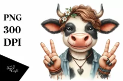 Funny Cute Cow Victory Sign Clipart Product Image 3
