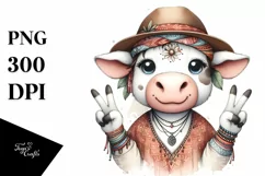 Funny Cute Cow Victory Sign Clipart Product Image 1
