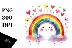 Colorful Smiling Rainbow with Hearts PNG Product Image 1