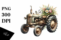 Vintage Dirty Tractor with Flowers Clipart Product Image 1