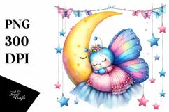 Cute Summer Butterfly on the Moon | Clipart Product Image 1