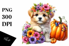 Vibrant Baby Dog with Flowers | Clipart Product Image 1
