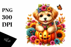 Vibrant Baby Dog with Flowers | Clipart Product Image 3