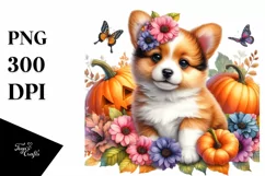 Vibrant Baby Dog with Flowers | Clipart Product Image 1