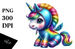 Colorful Baby Unicorn in Surfer&#039;s Wetsuit PNG Product Image 3