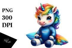 Colorful Baby Unicorn in Surfer&#039;s Wetsuit PNG Product Image 3