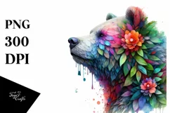 Abstract Vibrant Watercolor Bear with Plant Leaves and 3D Product Image 1