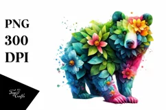 Abstract Vibrant Watercolor Bear with Plant Leaves and 3D Product Image 3