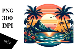 Retro Tropical Island Sunset Clipart Tshirt, 20 oz Tumbler Product Image 1