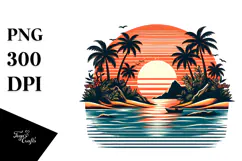 Retro Tropical Island Sunset Clipart Tshirt, 20 oz Tumbler Product Image 1