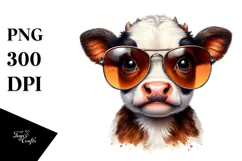 Funny Baby Cow with Sunglasses, PNG Product Image 1