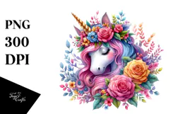 Floral Wreath Unicorn PNG Product Image 1