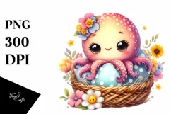 Colorful Baby Octopus Sitting in Egg Basket | Clipart Product Image 1