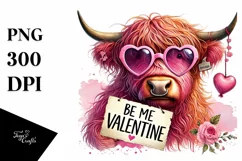 Pink Highland Cow with Sunglasses PNG Product Image 1