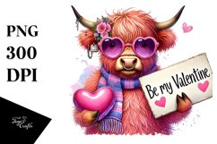 Pink Highland Cow with Sunglasses PNG Product Image 1