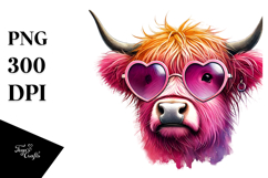 Heart Sunglasses Cow Digital Painting PNG Product Image 1