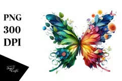 Abstract Vibrant Watercolor Butterfly with Plant Leaves and Product Image 3