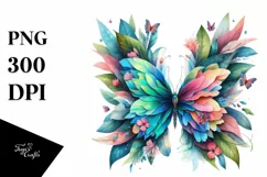 Abstract Vibrant Watercolor Butterfly with Plant Leaves and Product Image 1