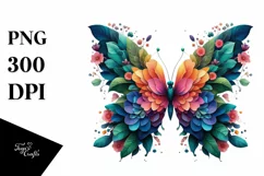 Abstract Vibrant Watercolor Butterfly with Plant Leaves and Product Image 1