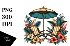 Retro Tropical Flower Beach Chairs PNG Product Image 1