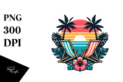 Retro Tropical Flower Beach Chairs PNG Product Image 1