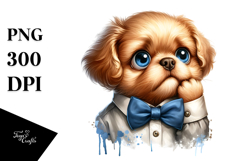 Baby Dog with Bow and Tie, Watercolor Design PNG Product Image 1