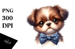 Baby Dog with Bow and Tie, Watercolor Design PNG Product Image 1
