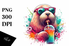 Colorful Walrus Drink Straw Watercolor Clipart Product Image 3