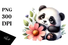 Digital Baby Panda, Sleeping on Flower PNG Product Image 1
