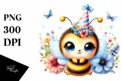 Colorful Baby Bee with Party Hat | Clipart Product Image 1