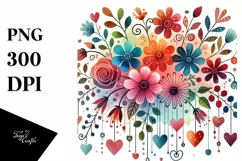 Watercolor Hanging Hearts PNG Product Image 1