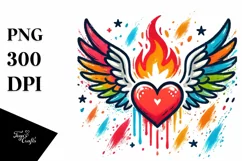 Heart with Wings and Fire PNG Product Image 1