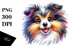 Watercolor Cartoon Shetland Sheepdog PNG Product Image 1