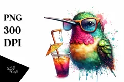 Colorful Hummingbird Drink Straw Watercolor Clipart Product Image 1