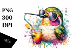 Colorful Hummingbird Drink Straw Watercolor Clipart Product Image 3