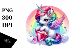 Colorful Baby Unicorn with Gemstone PNG Product Image 3