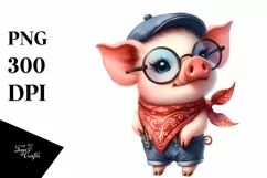 Funny Pig Standing with Bandana and Fancy es Clipart Product Image 3
