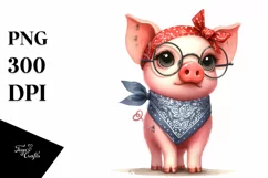 Funny Pig Standing with Bandana and Fancy es Clipart Product Image 3