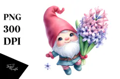 Cute Gnome with Hyacinth PNG Product Image 1
