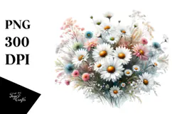 Washed Watercolor Small Daisies PNG Product Image 1